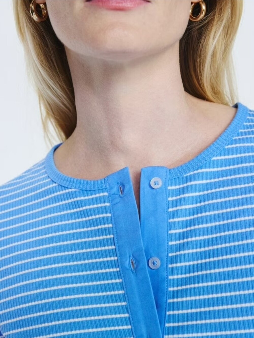 Free Assembly Stripe Ling Sleeve Henley Top